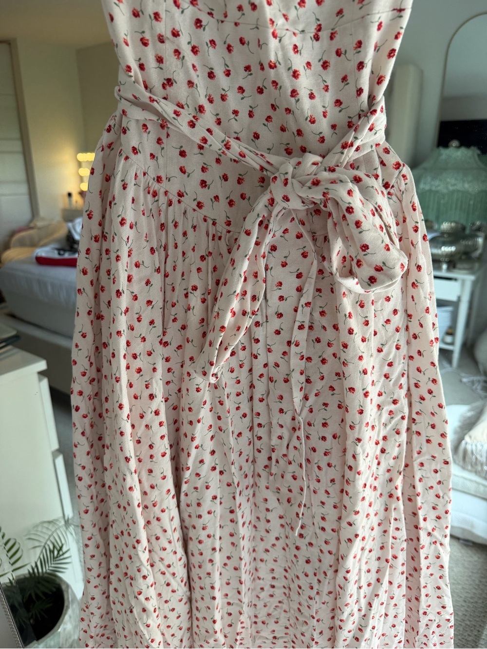 Caroline Constas Cream Midi Dress with Red Cherry Print - Picture 2 of 5
